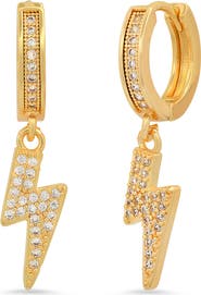 STEELTIME 18K Gold Plated Crystal Bolt Hoop Earrings