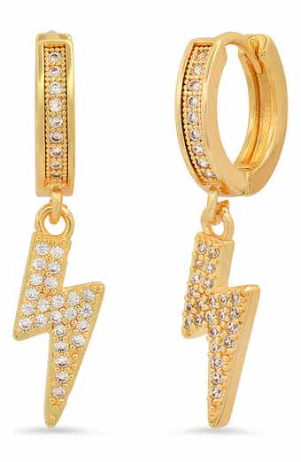 STEELTIME 18K Gold Plated Crystal Bolt Hoop Earrings