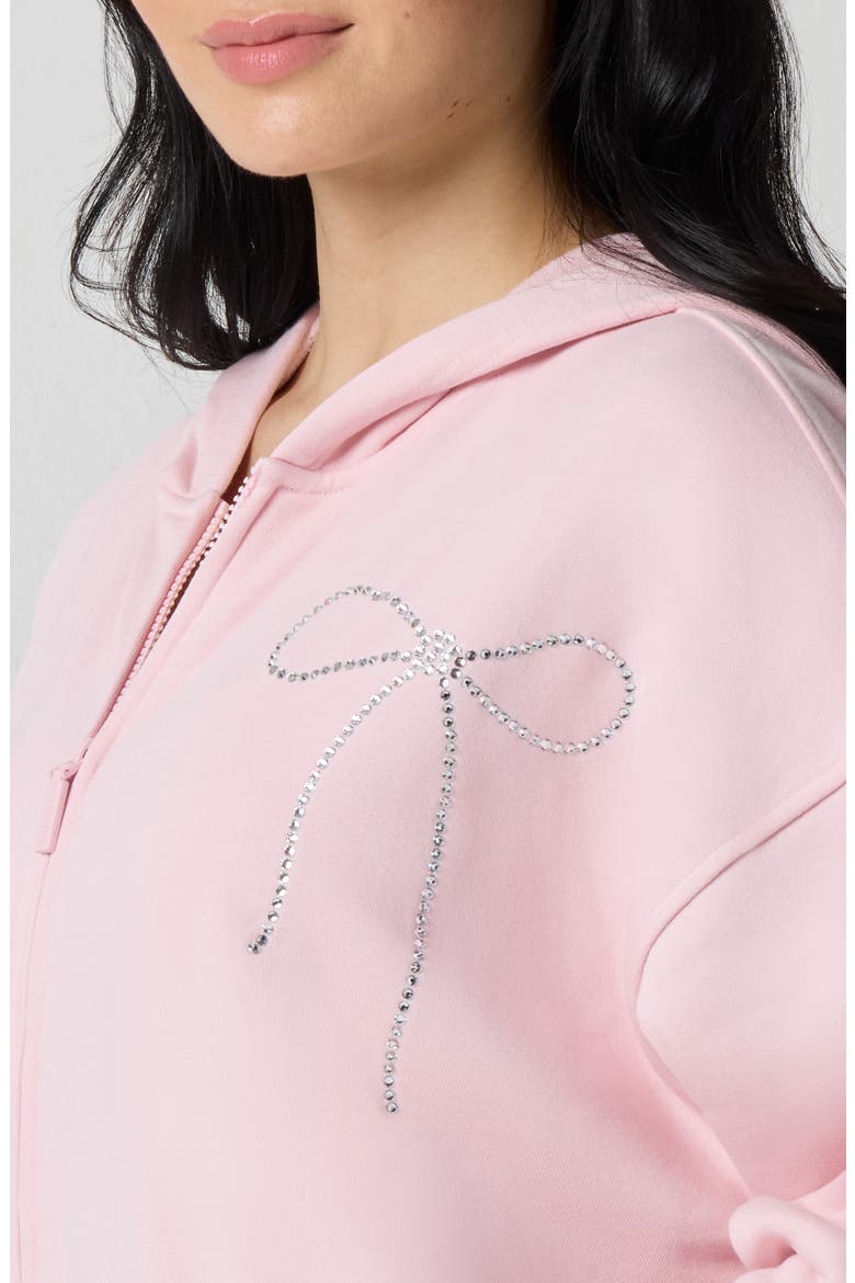 Crystal Bow Front Zip Hoodie, Alternate, color, BALLET SLIPPER