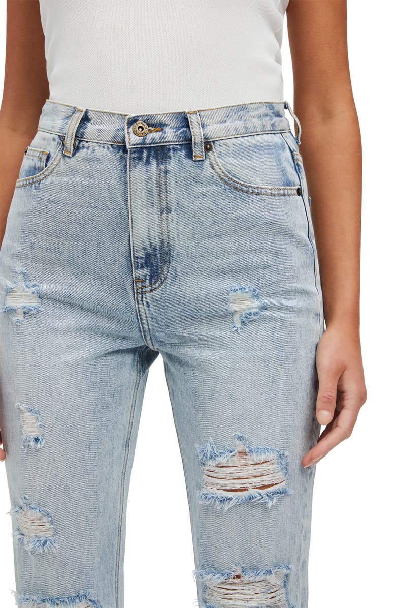 Bardot Cara Ripped High Waist Straight Leg Jeans, Alternate, color, 