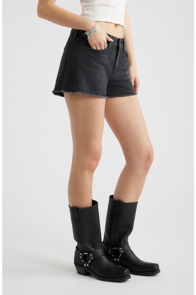 Festival Low Rise Stretch Denim Cutoff Shorts, Alternate, color, WASHED BLACK