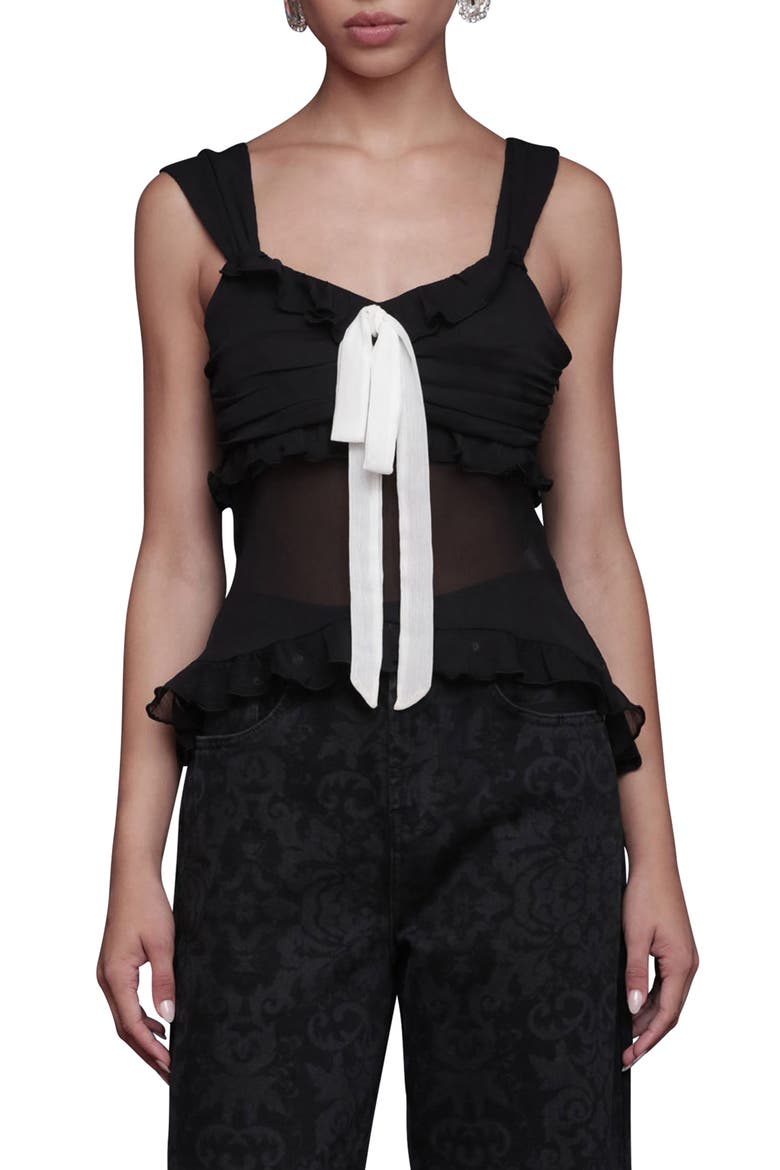 Ruffle Sheer Tank, Main, color, BLACK
