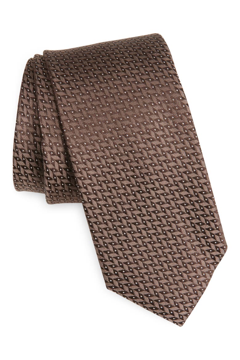 Walden Geo Jacquard Solid Silk Tie, Main, color, TAUPE