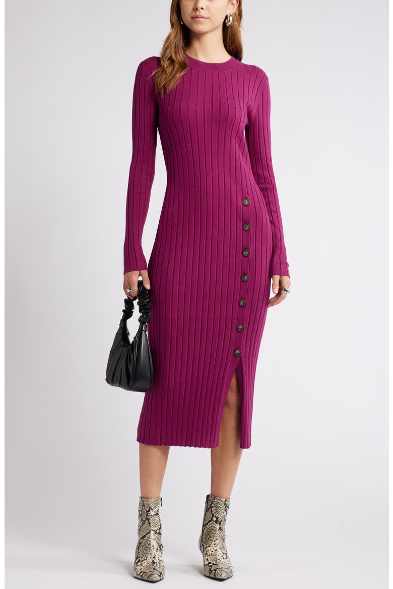 Women's Button Sweater Midi Dress, Main, color, PURPLE MAGENTA