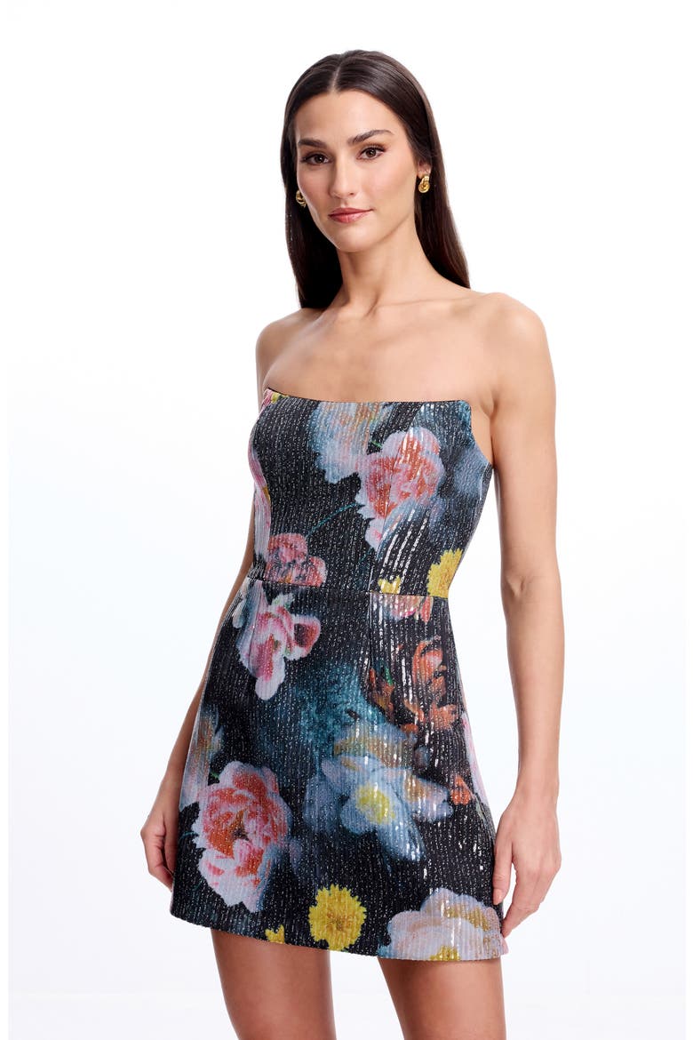 Amity Sequin Floral Strapless Cocktail Minidress, Alternate, color, BLACK MULTI