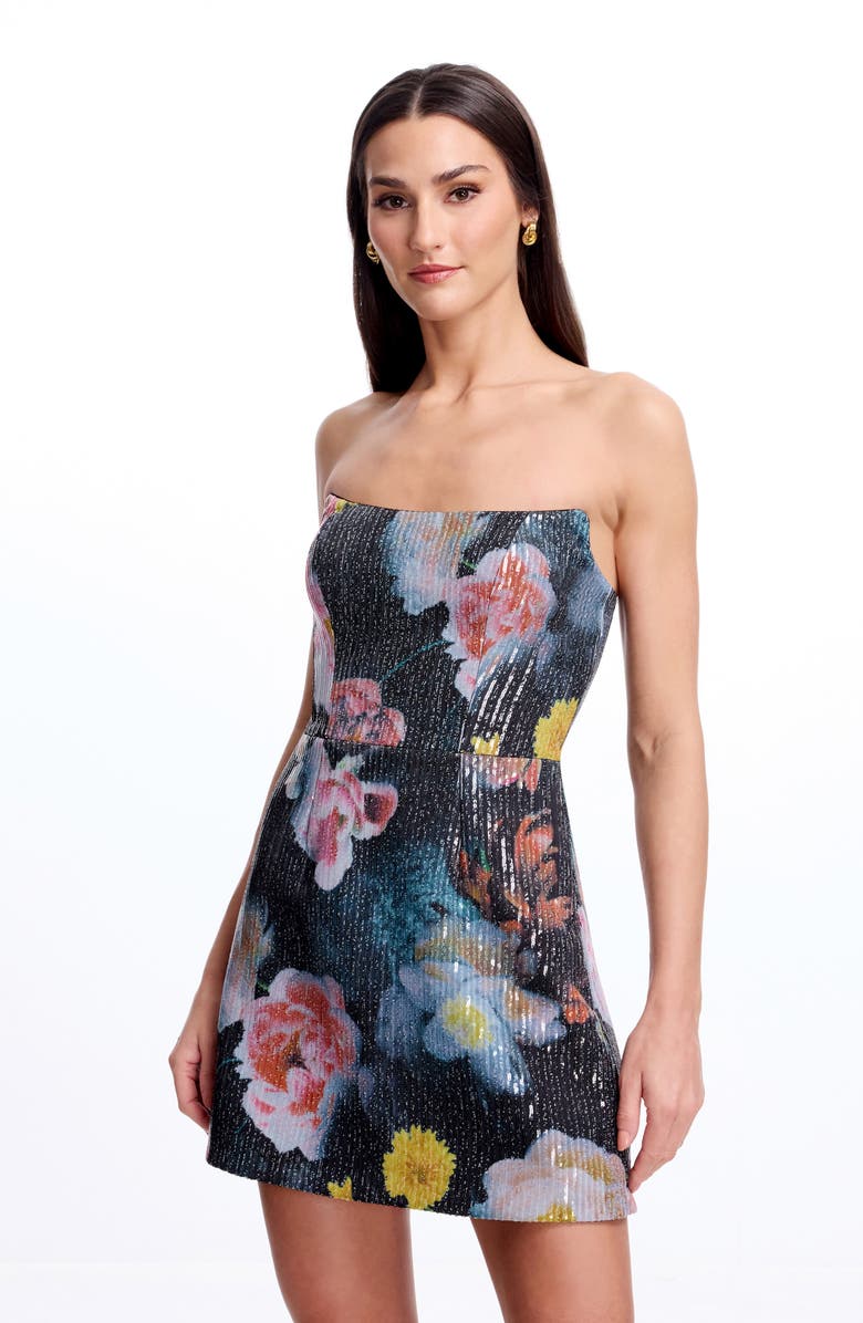 Dress the Population Amity Sequin Floral Strapless Cocktail Minidress, Alternate, color, Black Multi