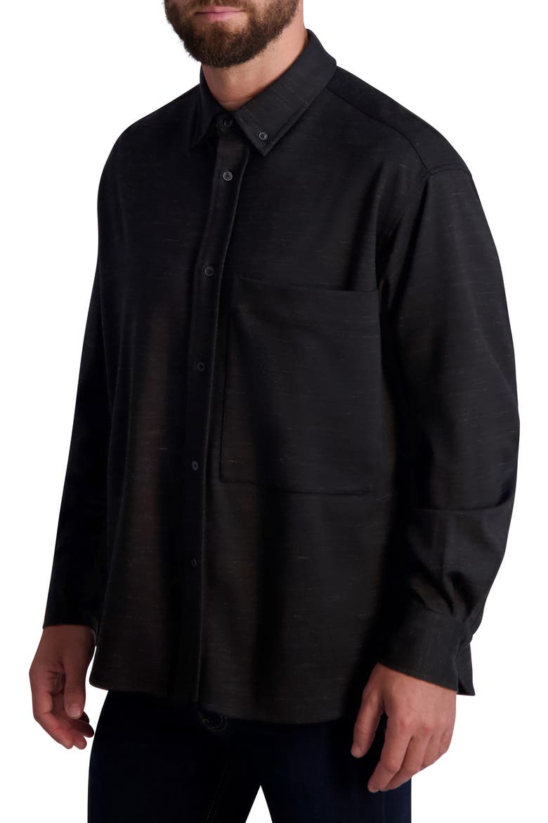 Marled Long Sleeve Button-Down Ponte Shirt, Main, color, BLACK