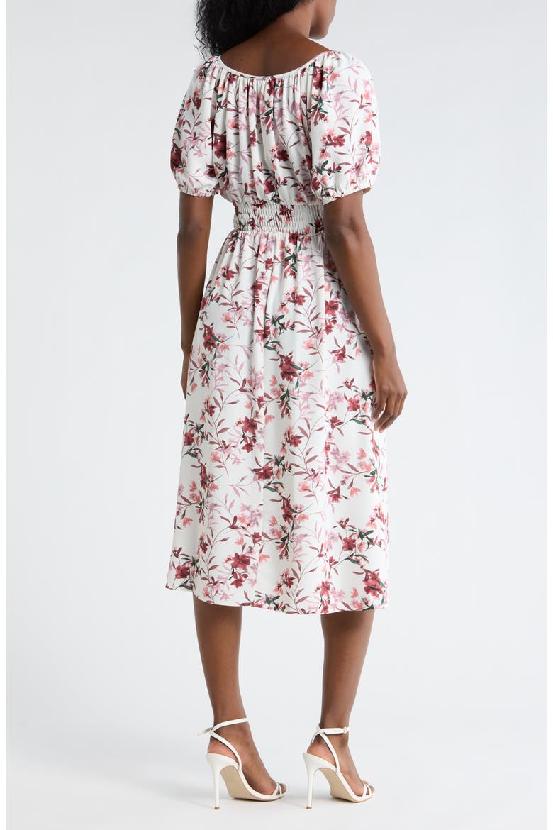 Floral Raglan Sleeve Smocked Waist Midi Dress, Alternate, color, ROSEWOOD