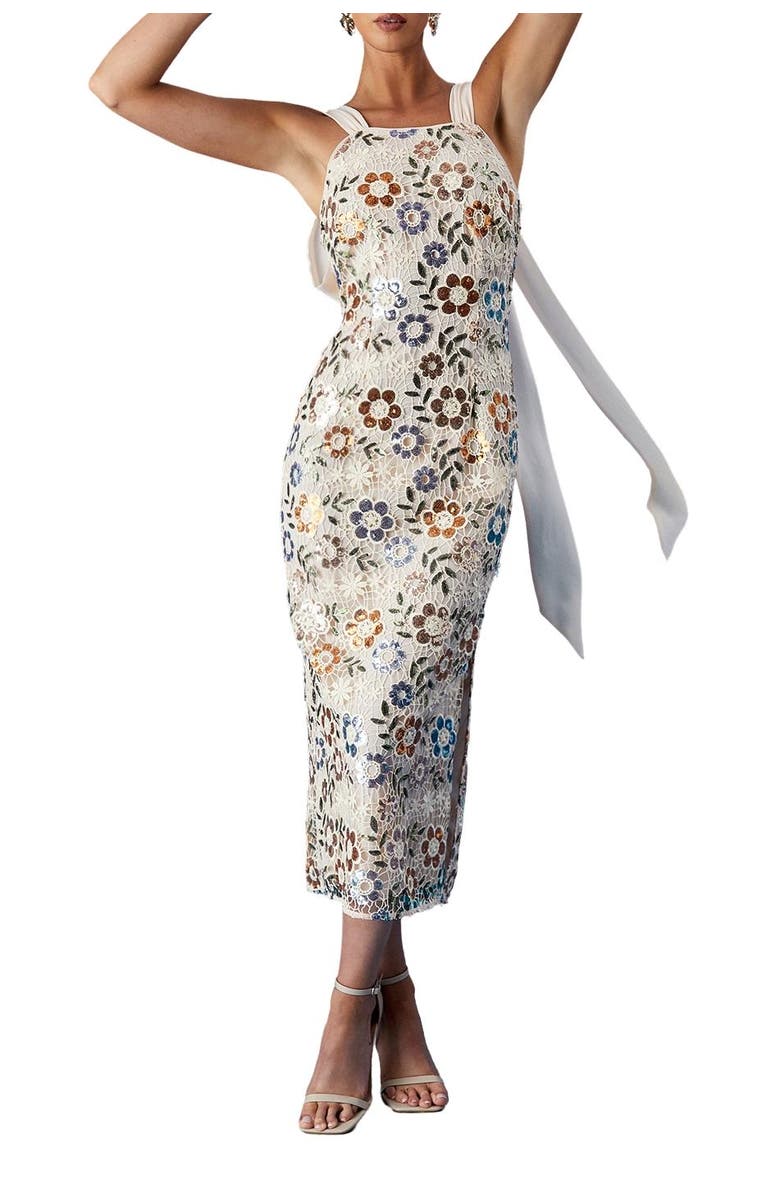 Coast Muse Embellished Midi Dress, Alternate, color, Nude