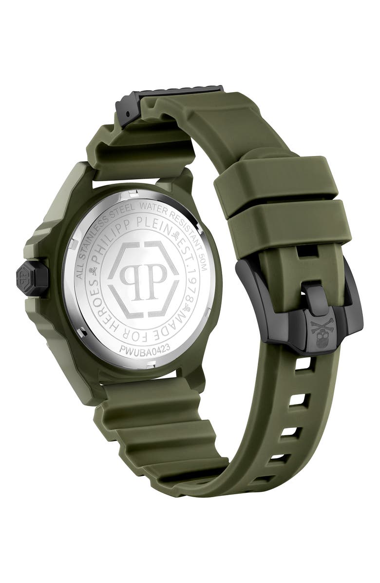 PHILIPP PLEIN The $kull Ceramic Silicone Strap Watch, 44mm, Alternate, color, Green