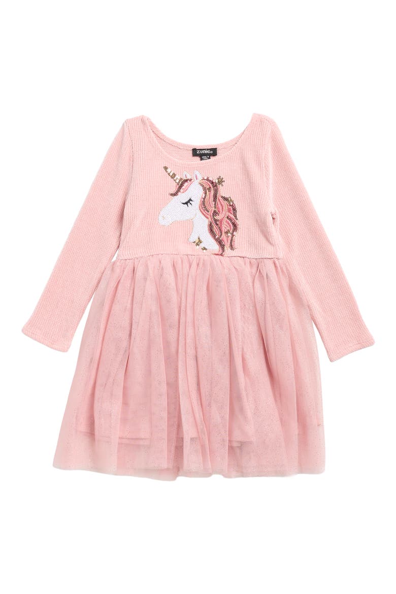 Kids' Unicorn Sequin Embroidered Mesh Dress, Main, color, BLUSH/ MULTI