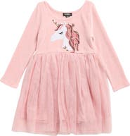 Zunie Kids' Unicorn Sequin Embroidered Mesh Dress