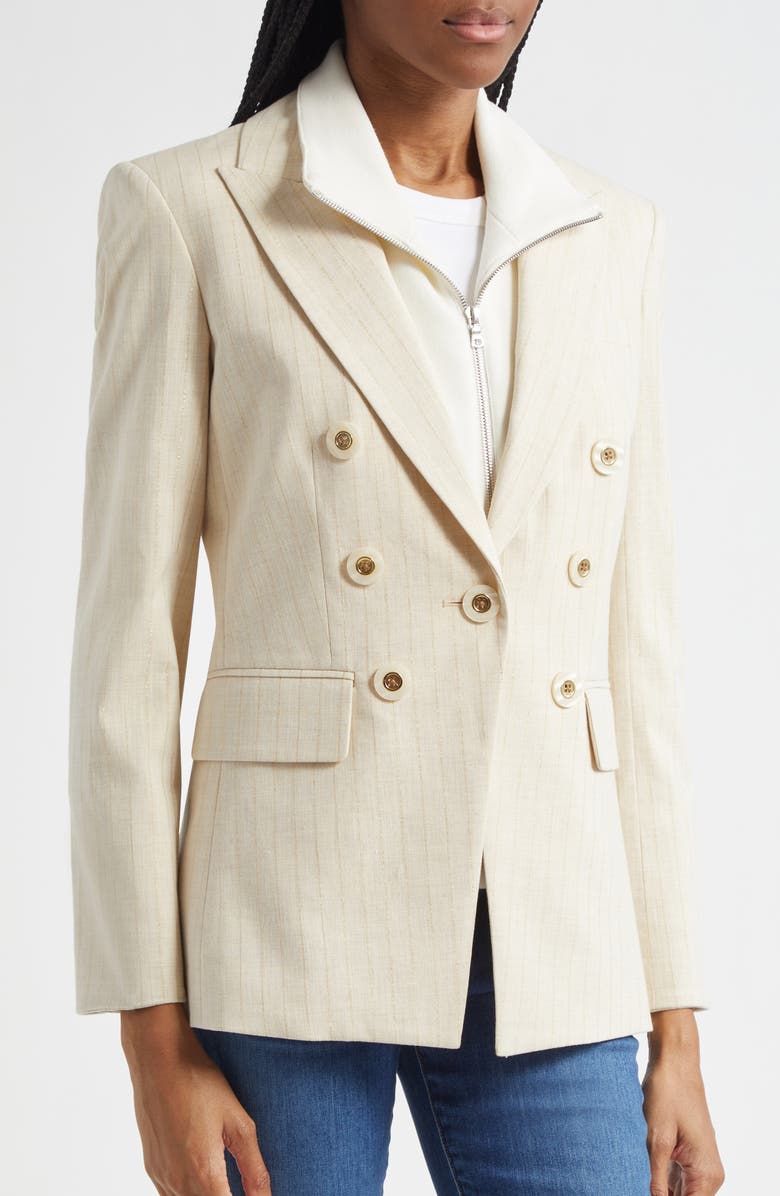 Veronica Beard Gaya Metallic Chalk Stripe Cotton Blend Dickey Jacket, Alternate, color, Natural Gold