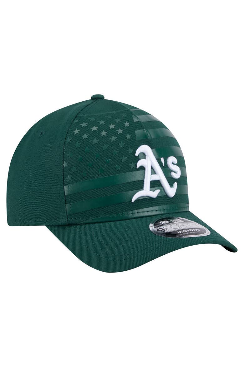 Men's New Era Green Athletics American Flag 9FORTY M-Crown A-Frame Adjustable Hat, Alternate, color, Green