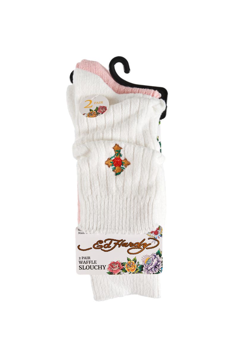 Ed Hardy Womens Ribbed Flat Slouchy Sock 2-Pack, Alternate, color, Pink