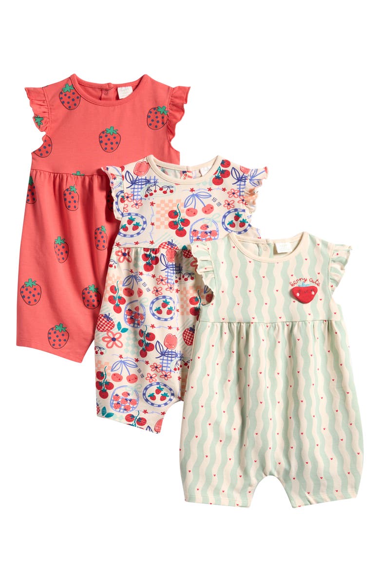 NEXT Pack of 3 Assorted Frill Rompers, Main, color, Red