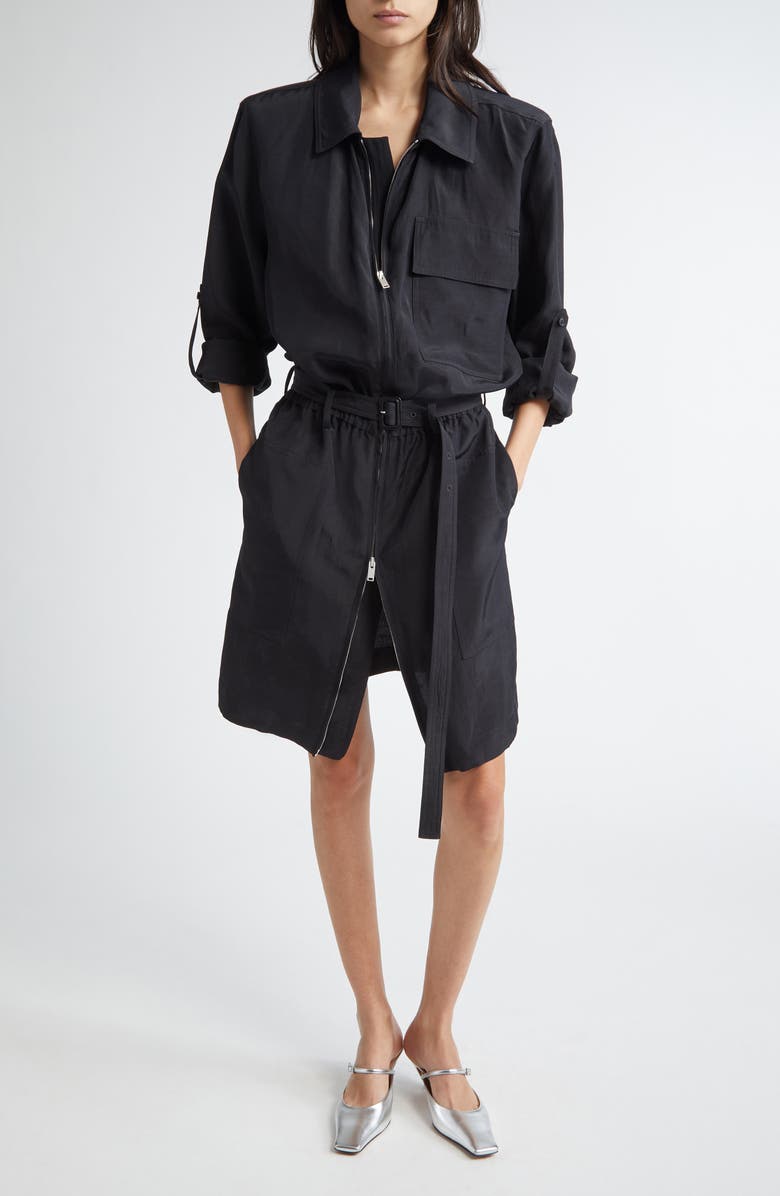 Stella McCartney Long Sleeve Belted Utility Dress, Main, color, Black