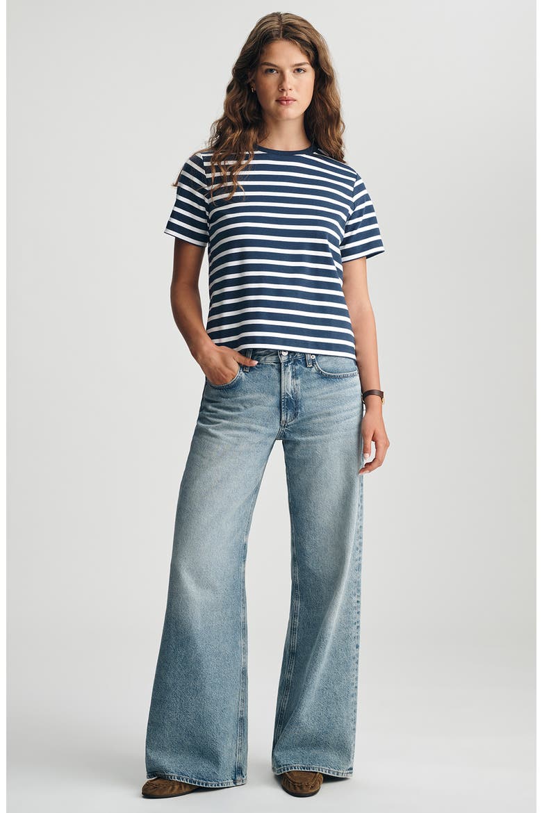 Audrey Stripe Cotton Interlock T-Shirt, Alternate, color, NAVY STRIPE