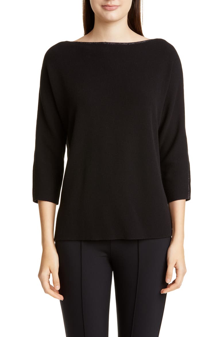 Glitter Trim Dolman Sweater, Main, color, BLACK