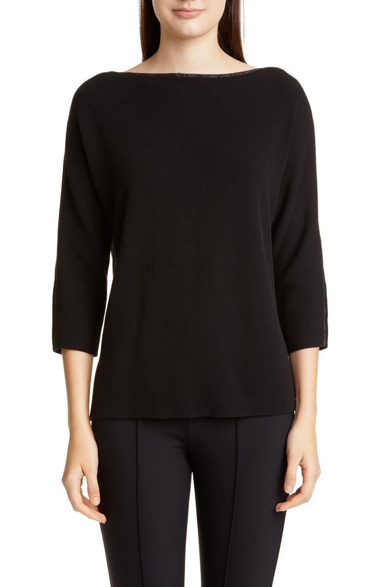 Lafayette 148 New York Glitter Trim Dolman Sweater, Main, color, 