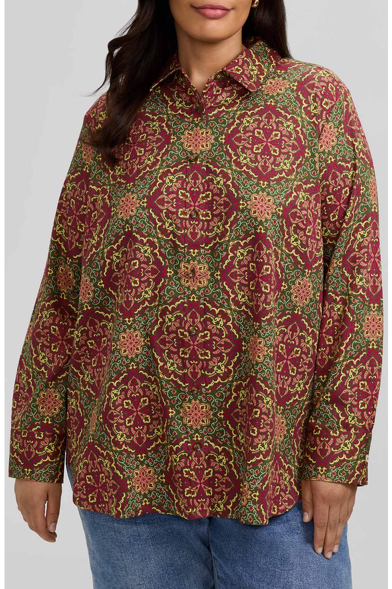 Meghan Medallion Print Button-Up Cotton Shirt, Main, color, RED/ MULTI