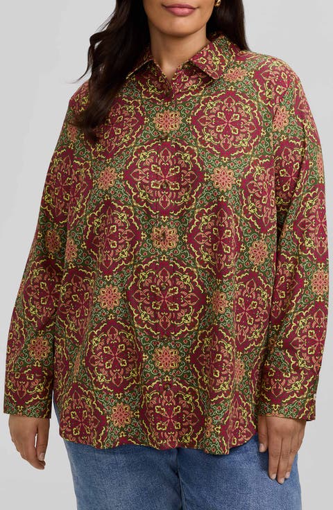 Meghan Medallion Print Button-Up Cotton Shirt