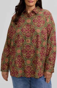 Foxcroft Meghan Medallion Print Button-Up Cotton Shirt