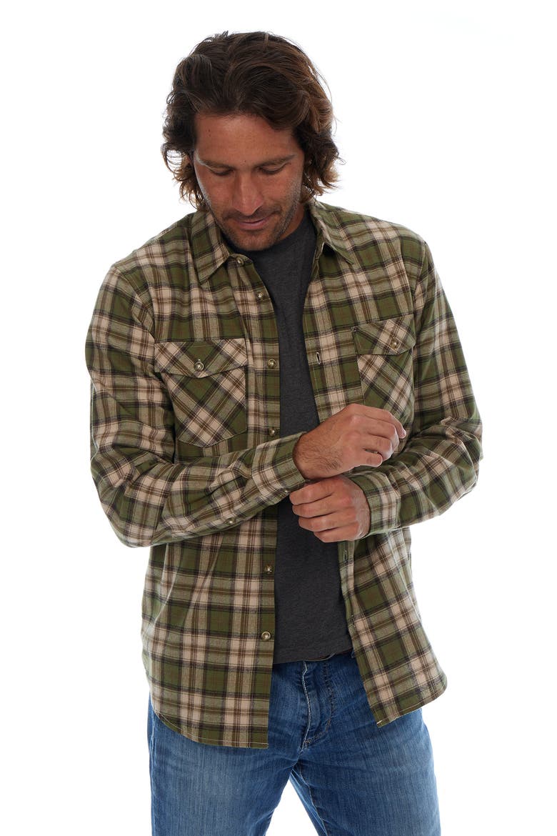 Plaid Flannel Long Sleeve Button-Up Shirt, Alternate, color, OLIVE