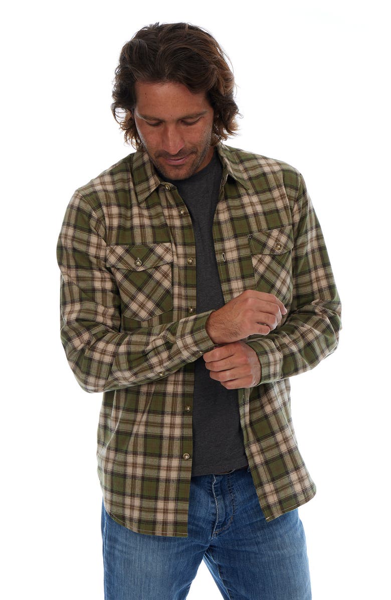 PX Plaid Flannel Long Sleeve Button-Up Shirt, Alternate, color, Olive