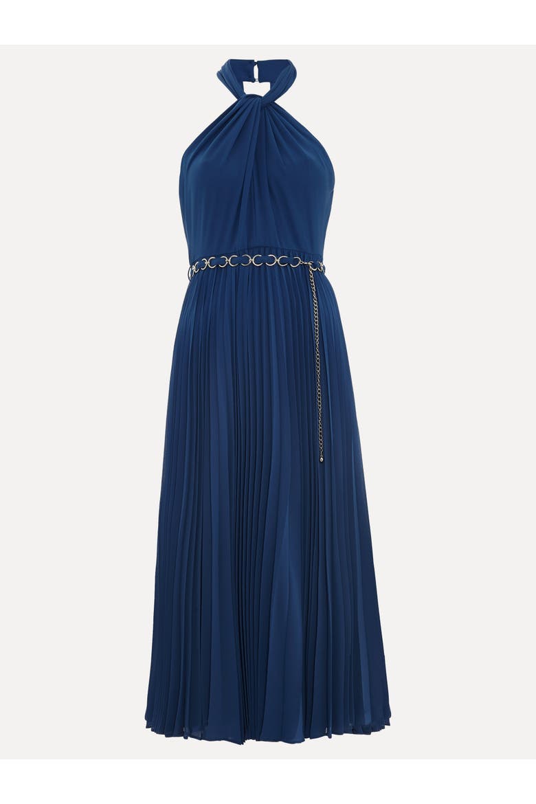 Sathia Pleated Halter Neck Midi Dress, Alternate, color, Indigo