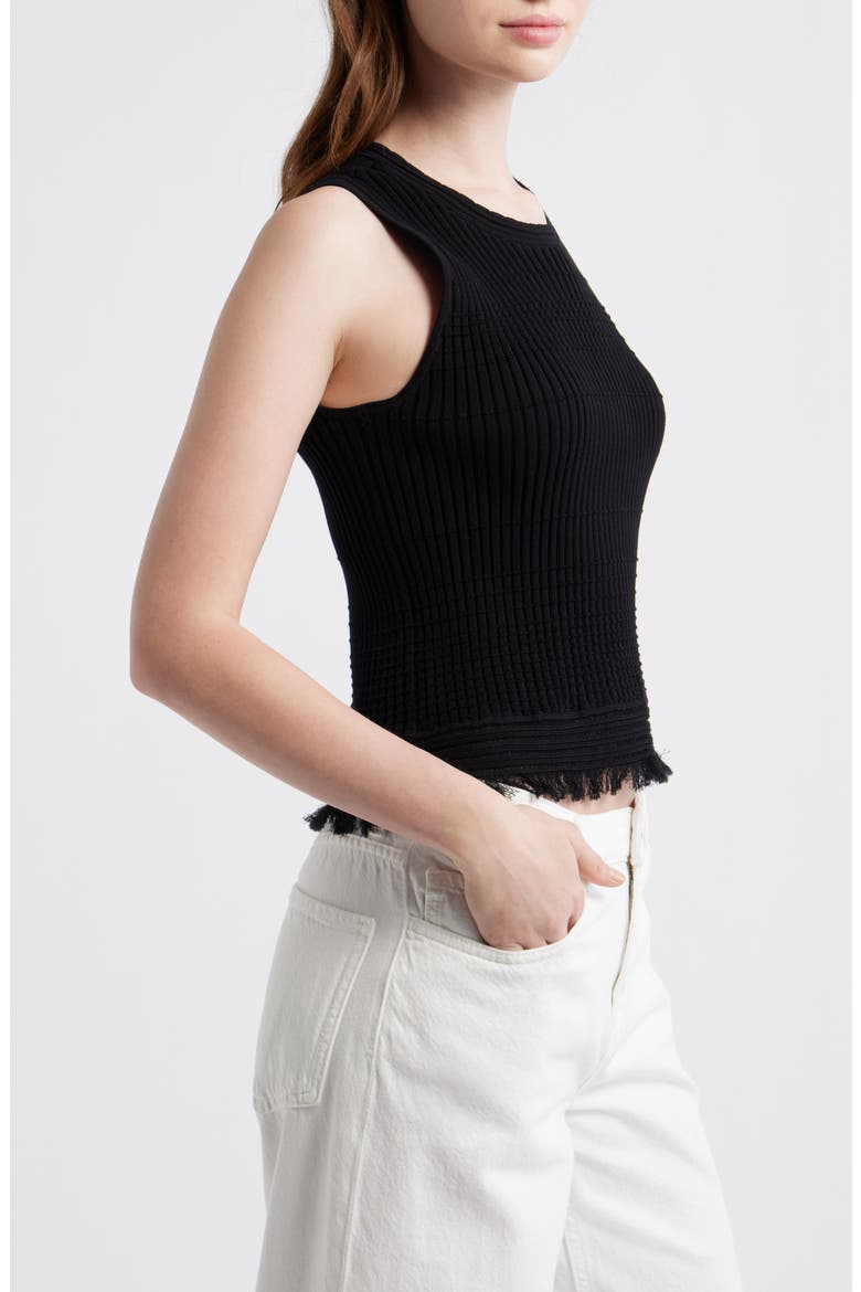 Ayan Rib Knit Fringe Trim Tank, Alternate, color, BLACK