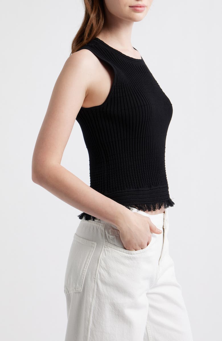 rag & bone Ayan Rib Knit Fringe Trim Tank, Alternate, color, Black