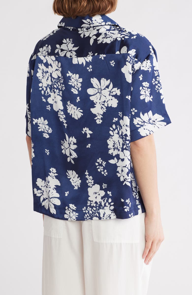 Elan Short Sleeve Satin Camp Shirt, Alternate, color, Navy Capri Print