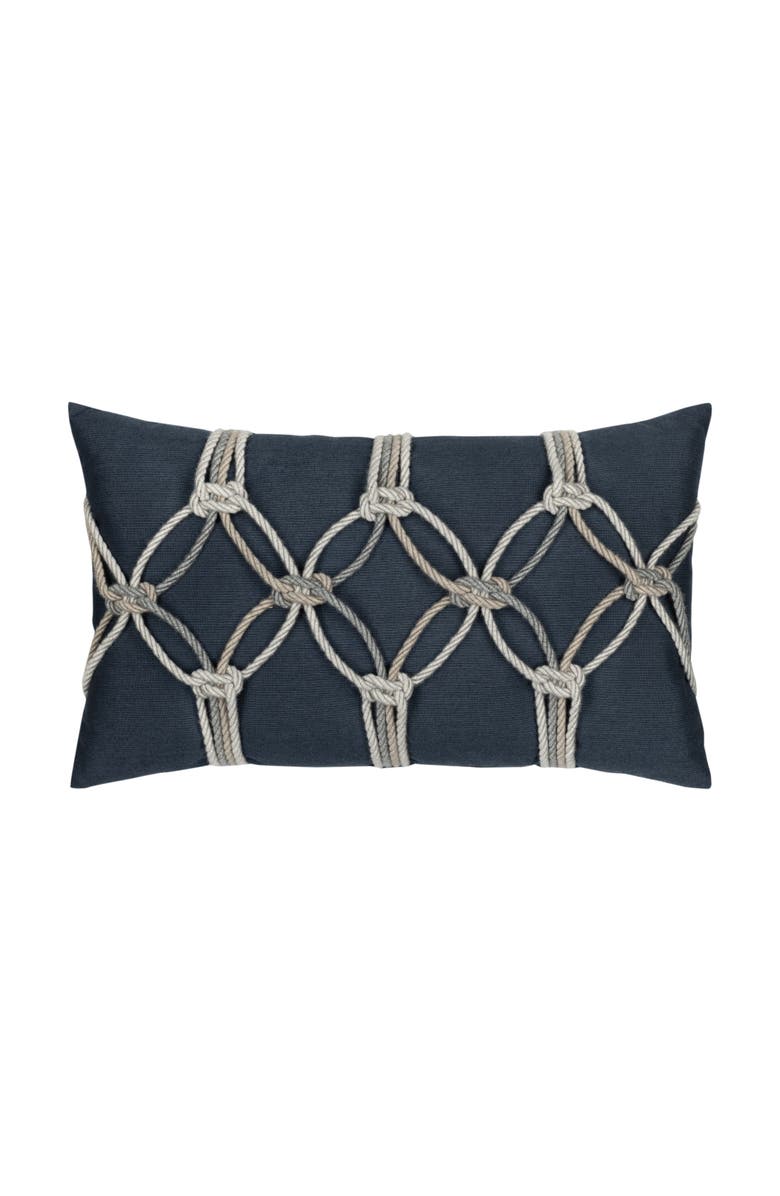 Elaine Smith Rope Hand Knotted Macrame Indoor 
Outdoor Woven Accent Pillow, Main, color, Indigo