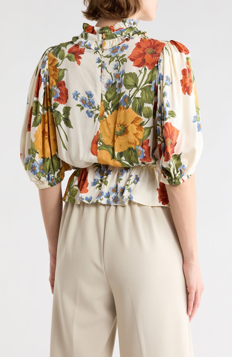 T Tahari Floral Print Ruffle Neck Peplum Crop Top, Alternate, color, Ivory Lg Floral