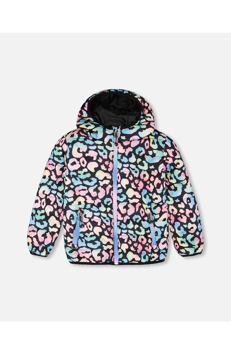 Deux par Deux Quilted Mid-Season Animal Jacket, Main, color, Black Animal Print