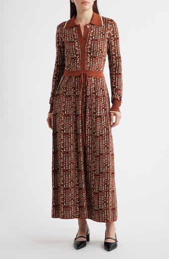 Tipped Long Sleeve Drawstring Waist Sweater Dress