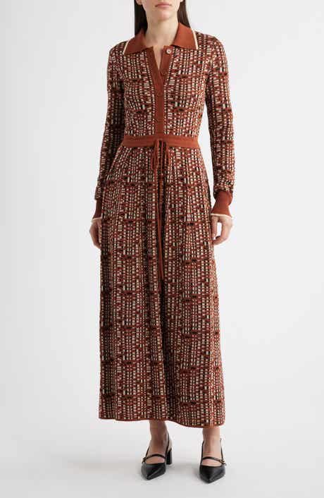 Tipped Long Sleeve Drawstring Waist Sweater Dress