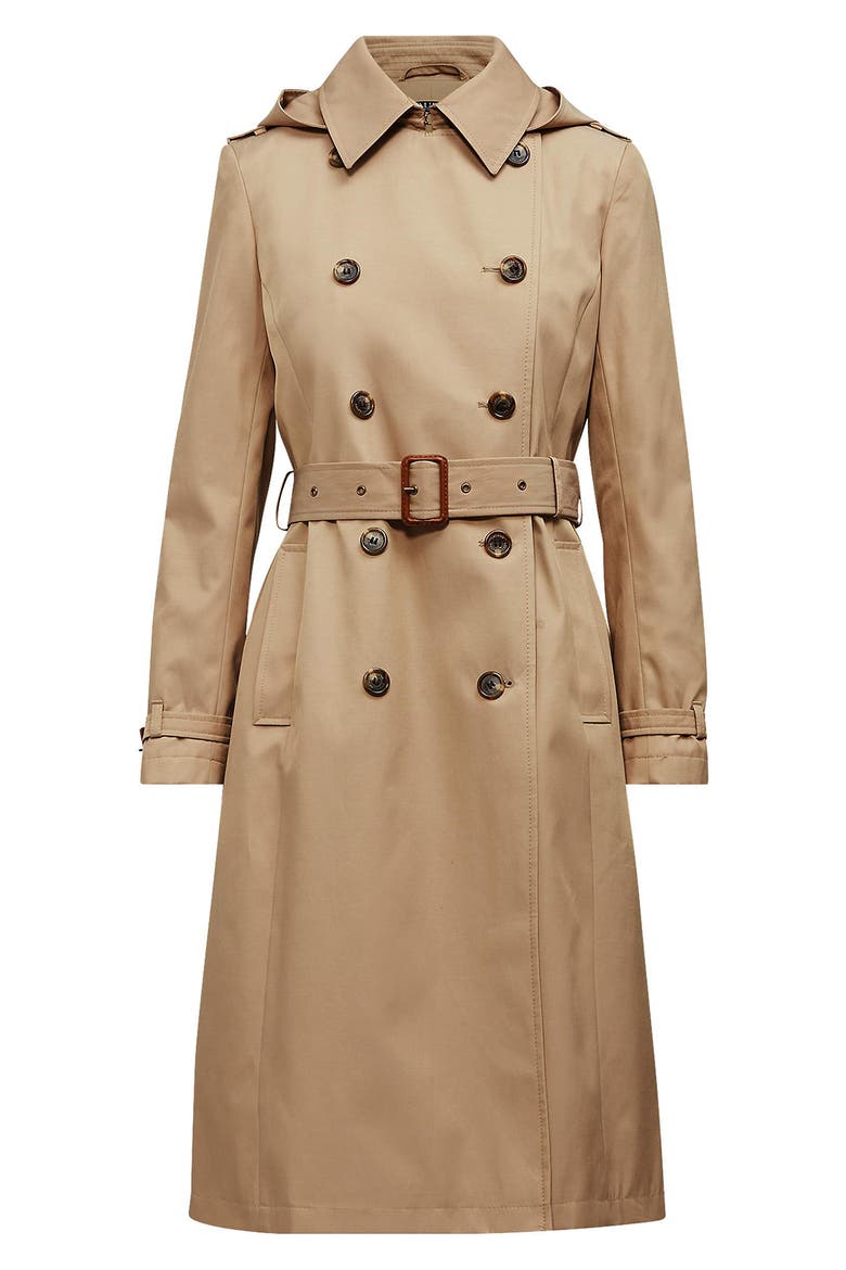 Double Breasted Long Hooded Trench Coat, Alternate, color, SAND