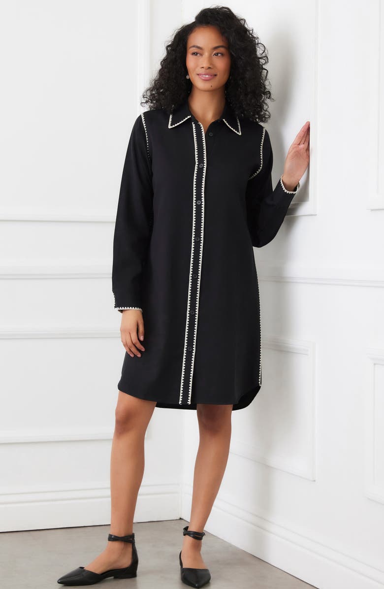 Karen Kane Edge Stitch Long Sleeve Shirtdress, Alternate, color, Black/ Antique Cream