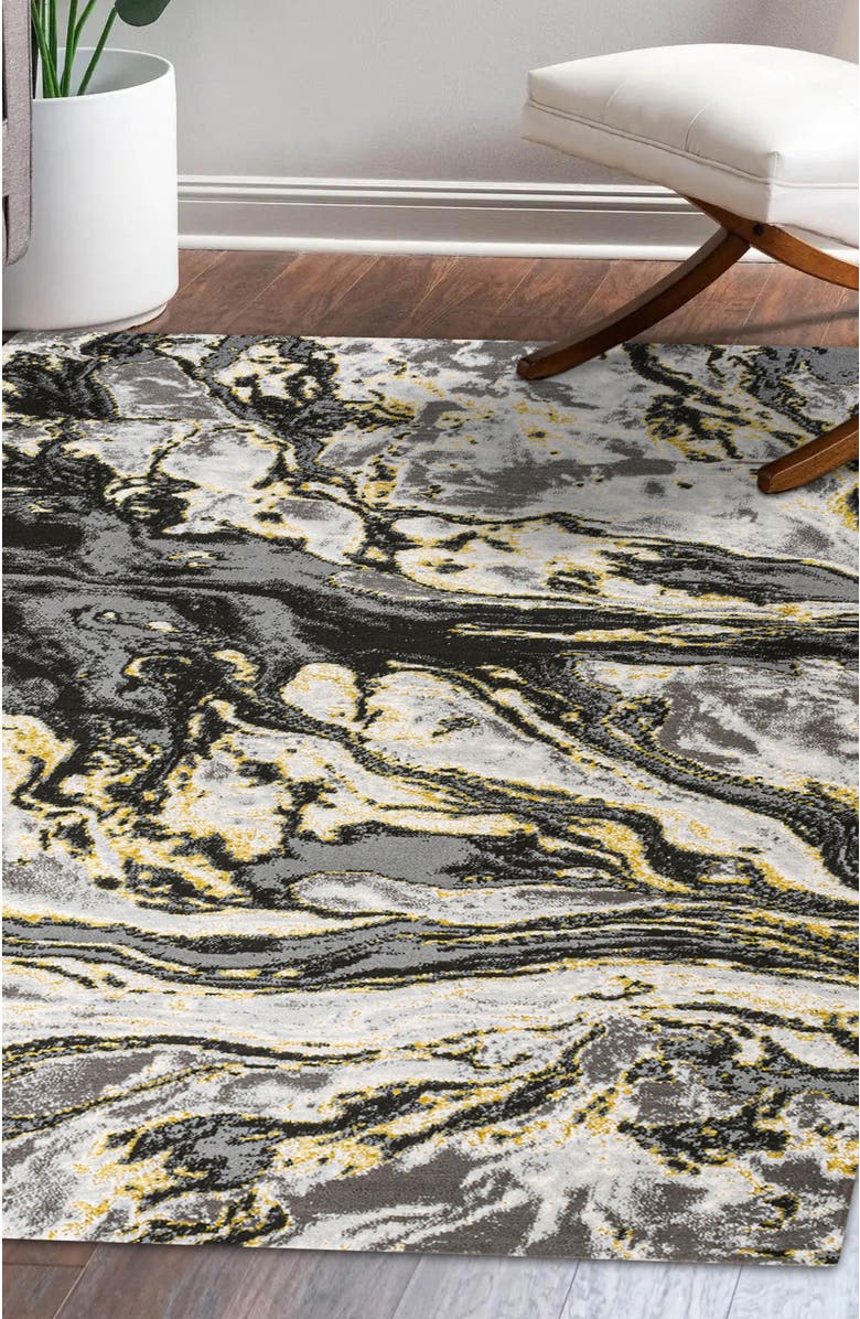 JONATHAN Y Swirl Marbled Abstract Area Rug, Alternate, color, Black/Yellow