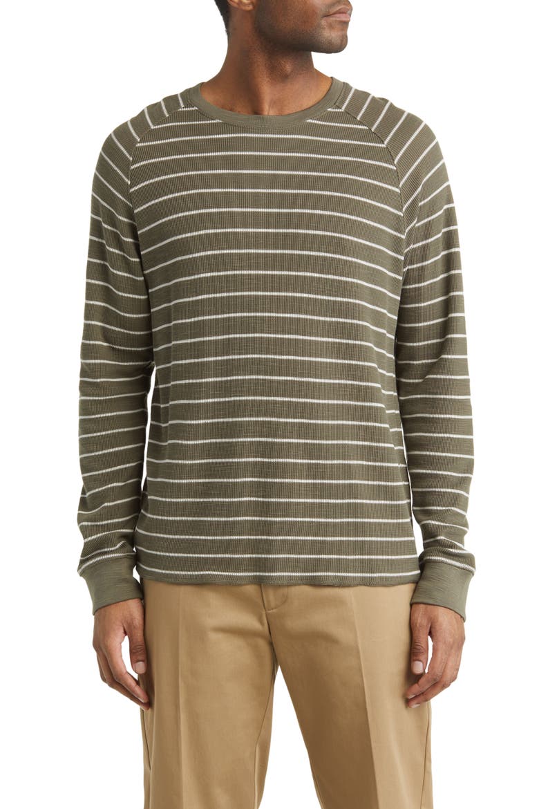Stripe Waffle Raglan Sleeve Pima Cotton T-Shirt, Main, color, SYCAMORE/ BONE