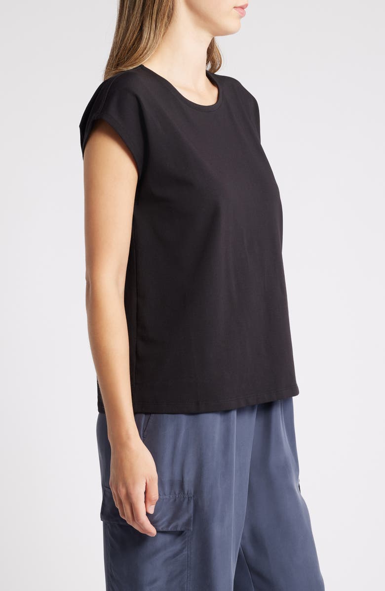 Eileen Fisher Cap Sleeve Stretch Organic Cotton Jersey Top, Alternate, color, 