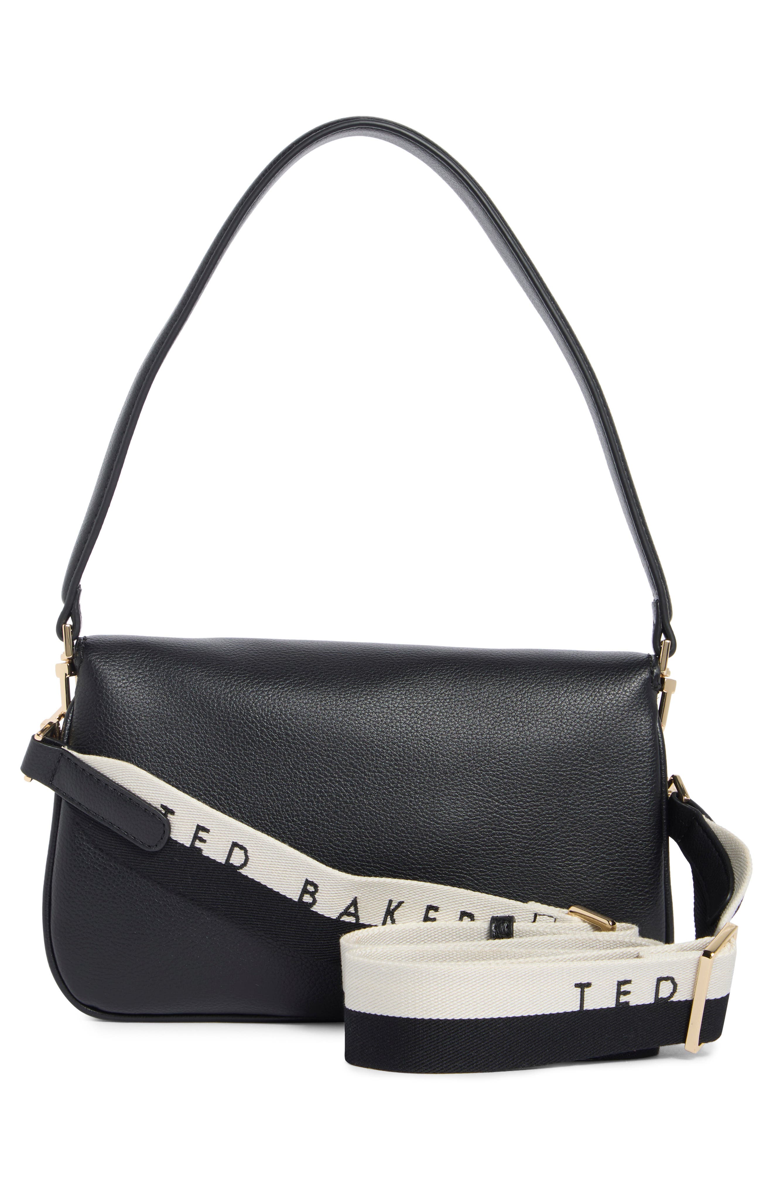 Estelle Faux Leather Baguette Bag, Alternate, color, BLACK