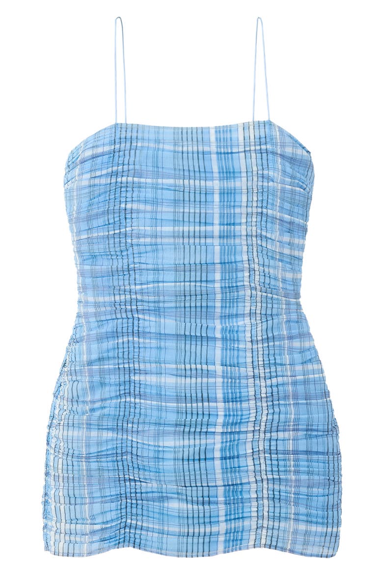Ruched Plaid Minidress, Alternate, color, BLUE