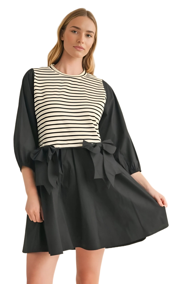 Knit and Lounge Striped Side Bow Mini Dress, Main, color, 