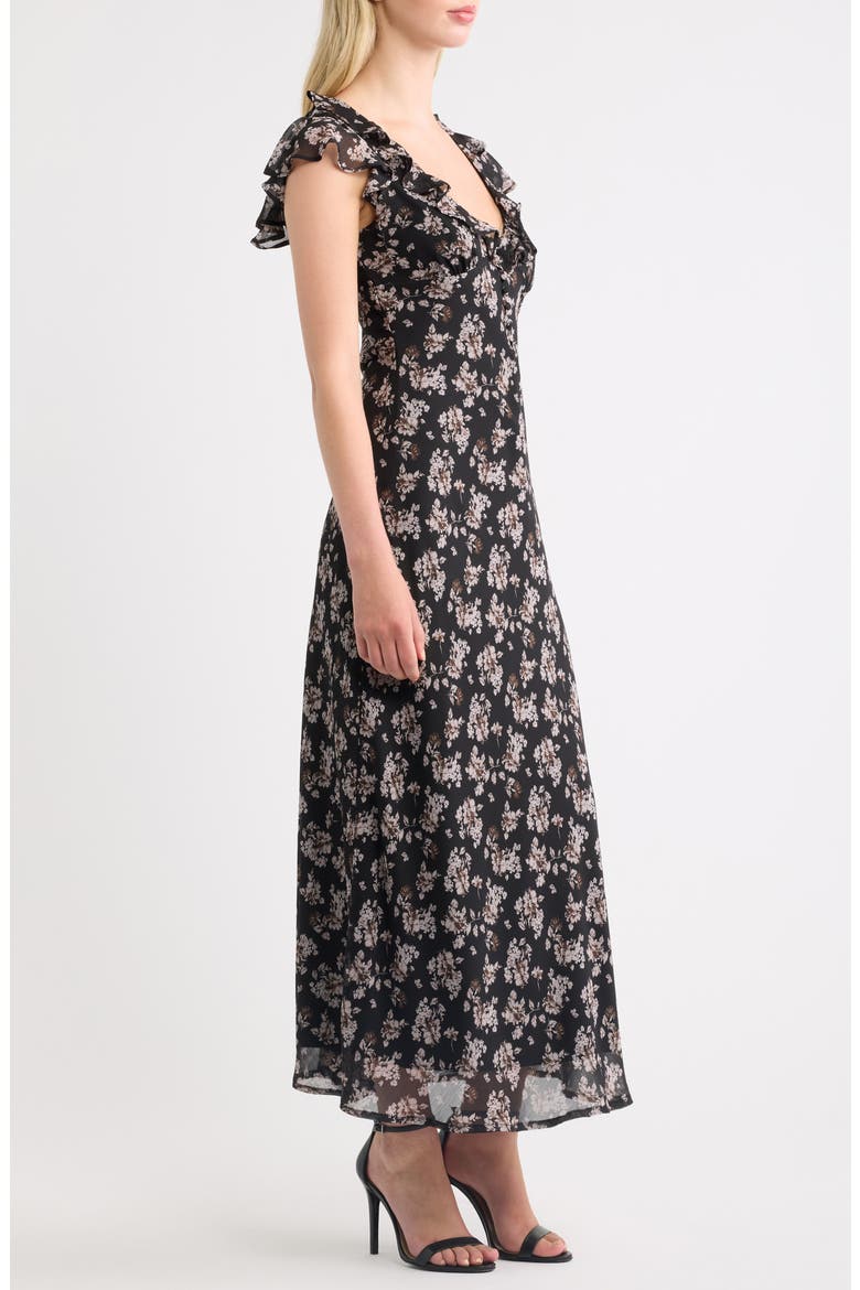 Carter Ruffle Cap Sleeve Maxi Dress, Alternate, color, BLACK FLORAL