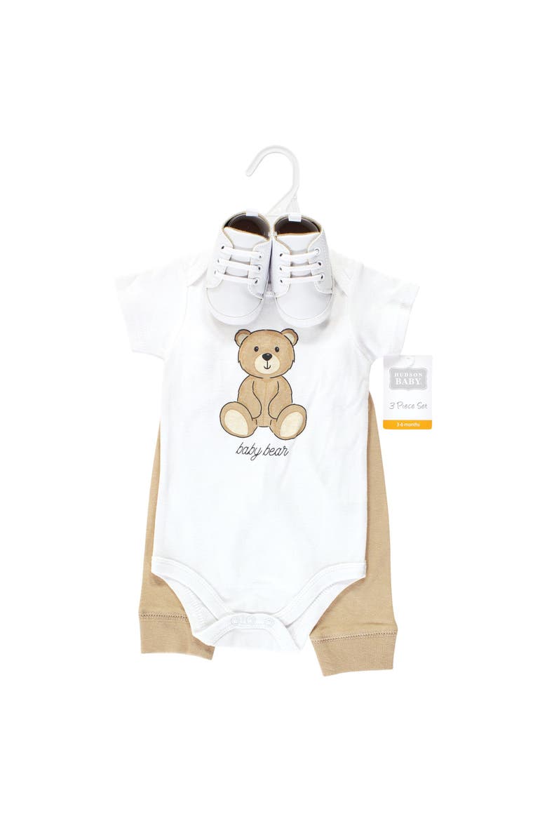 Cotton Infant Essentials Bodysuit, Pants, and Shoes 3Pk, Alternate, color, Teddy Bears Short Sleeve