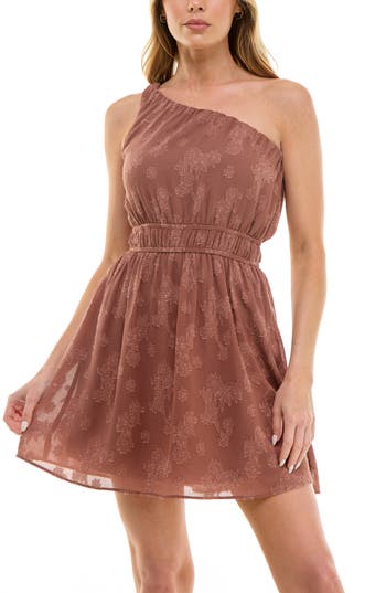Socialite Asummetric One-shoulder Chiffon Minidress In Mocha