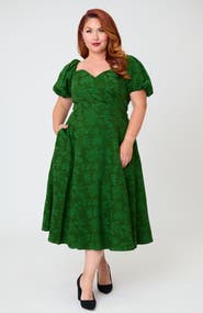 Unique Vintage Plus Size Jacquard Sweetheart Swing Dress